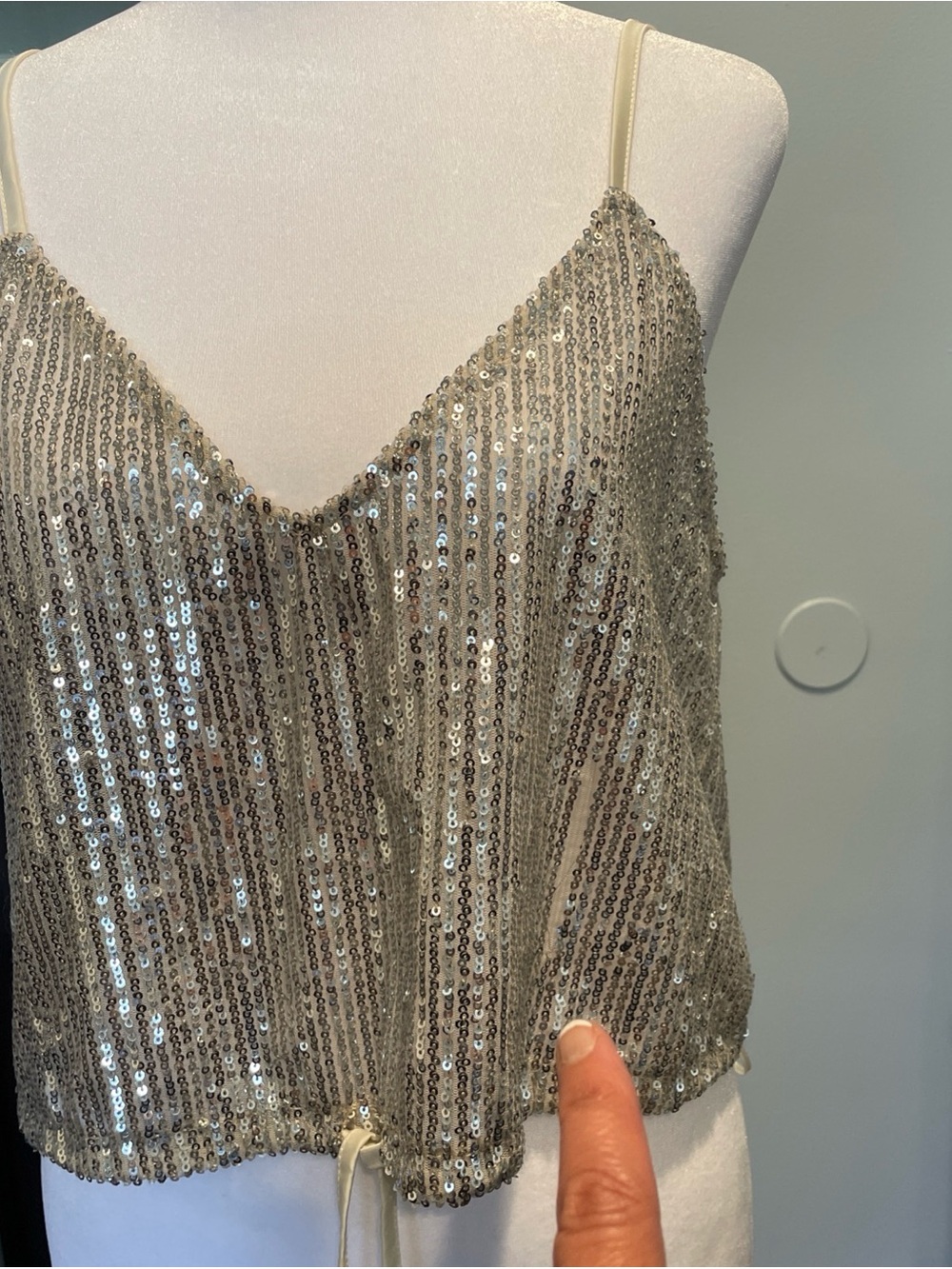 Zara Sequin Cami Tank Top (Med) Silver with tags but flaw. - Picture 3 of 9